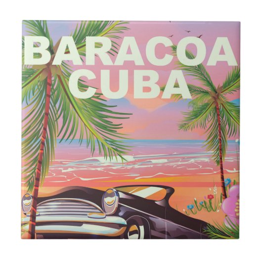 Baracoa Cuba autoreisposter Tegeltje (Voorkant)