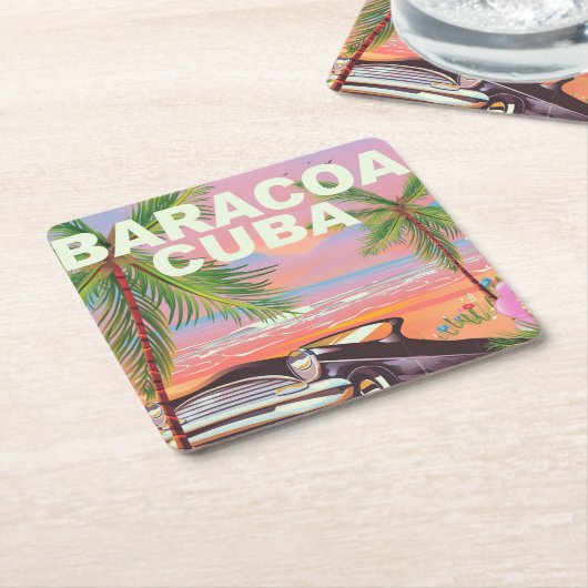 Baracoa Cuba autotreisposter Kartonnen Onderzetters (Schuin)
