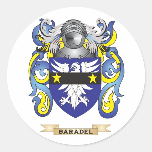 Baradel Wapen (Familie Crest) Ronde Sticker (Voorkant)