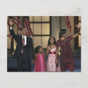Barak Obama familie zwaait op de laatste avond van Briefkaart