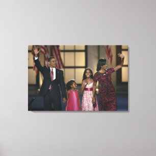 Barak Obama familie zwaait op de laatste avond van Canvas Afdruk