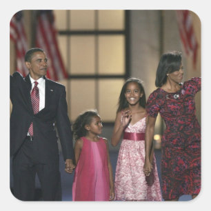 Barak Obama familie zwaait op de laatste avond van Vierkante Sticker