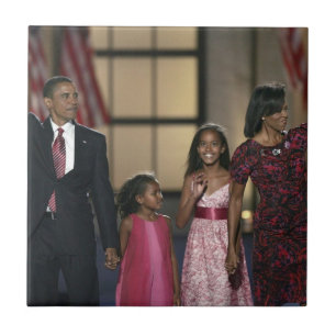 Barak Obama familie zwaait Tegeltje