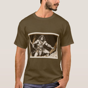 Barbaar met breed zwaard Sepia Goud Pop Art Stijl T-shirt