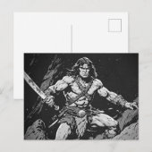 Barbaar met een breed zwaard 50s inkt grafische st briefkaart (Voorkant / Achterkant)