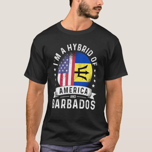 Barbadaans Amerikaanse Patriottische Geteelde Vlag T-shirt (Voorkant)