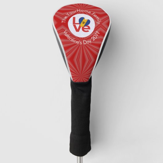 Barbadaanse Rode LIEFDE Vlag Gepersonaliseerd Golfheadcover (Voorkant)