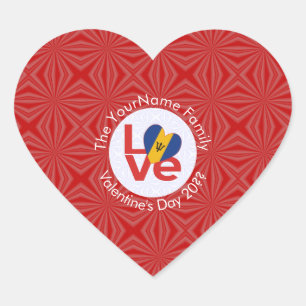 Barbadaanse Rode LIEFDE Vlag Persoonlijk gemaakt Hart Sticker