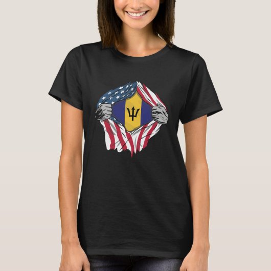 Barbadian Blood Inside Me  Barbados Flag T-shirt (Voorkant)