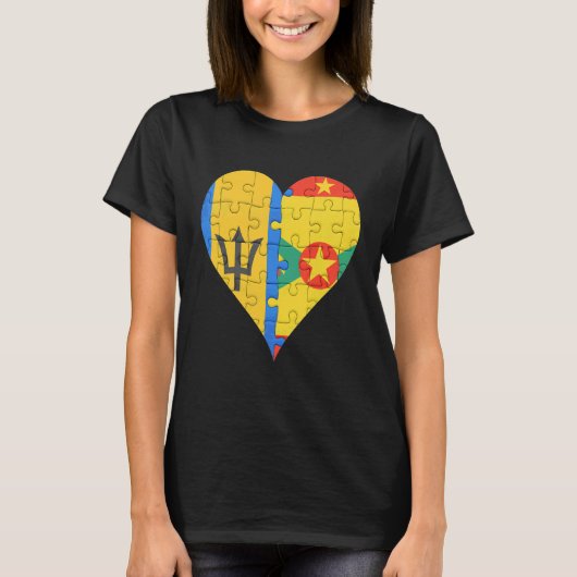 Barbadian Grenadan Flag Heart T-shirt (Voorkant)
