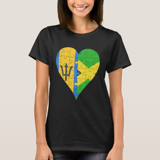 Barbadian Jamaican Flag Heart T-shirt (Voorkant)