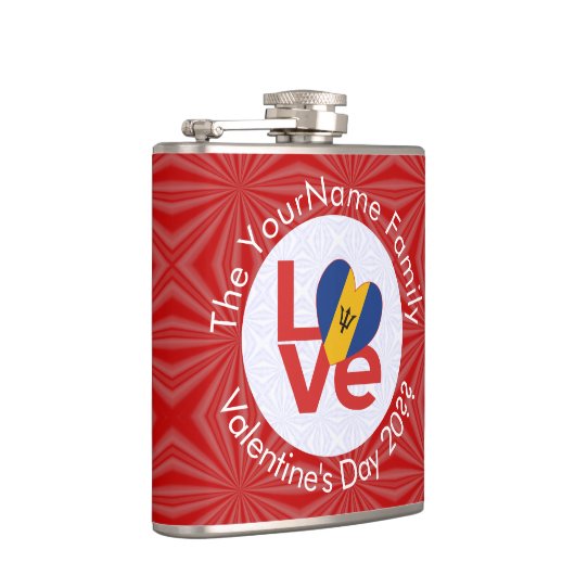 Barbadian LOVE Heart Flag Valentijn gepersonalisee Heupfles (Rechts)