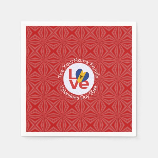 Barbadian LOVE Heart Flag Valentijn gepersonalisee Servet (Voorkant)