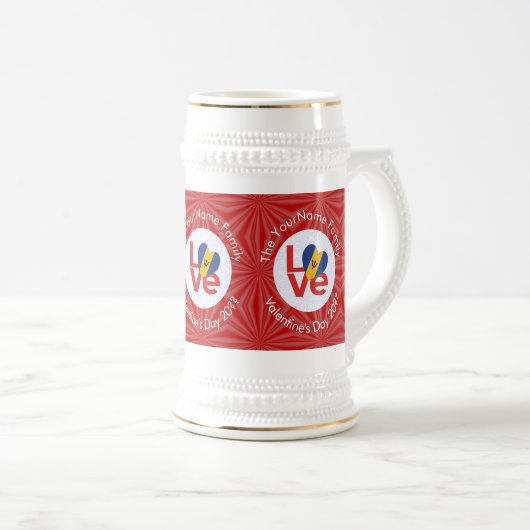 Barbadian Red LOVE Flag gepersonaliseerd Bierpul (Voorkant rechts)