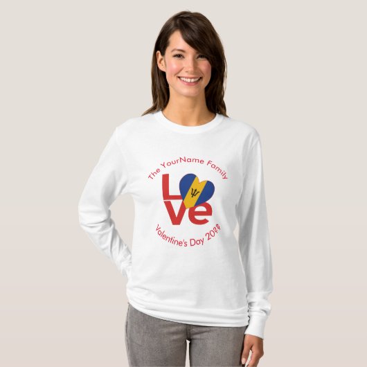 Barbadian Red LOVE Flag gepersonaliseerd T-shirt (Voorkant volledig)