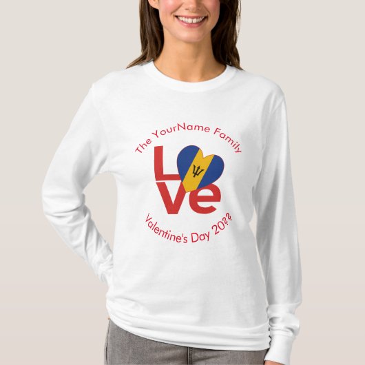 Barbadian Red LOVE Flag gepersonaliseerd T-shirt (Voorkant)