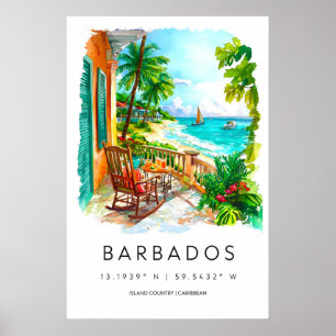 Barbados Aquarel Poster Barbados Reisprint
