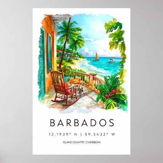 Barbados Aquarel Poster Barbados Reisprint (Voorkant)