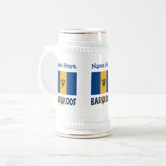 Barbados Barbadiaanse vlag Blauwe Personalisatie Bierpul (Voorkant links)