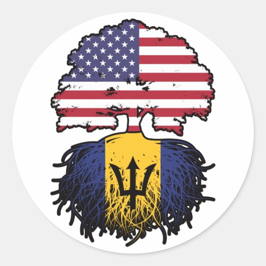 Barbados Barbadian American USA Tree Roots Flag Ronde Sticker (Voorkant)