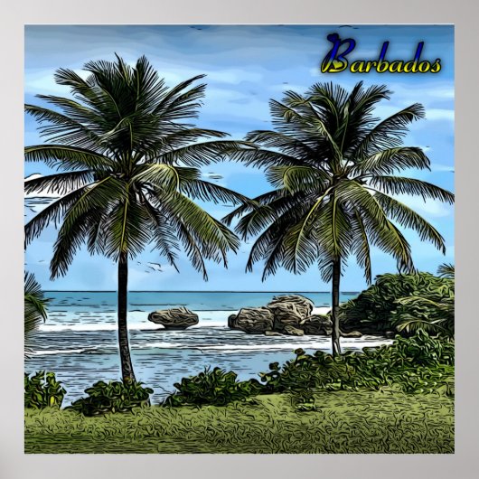 Barbados Beach Palm Trees Poster (Voorkant)