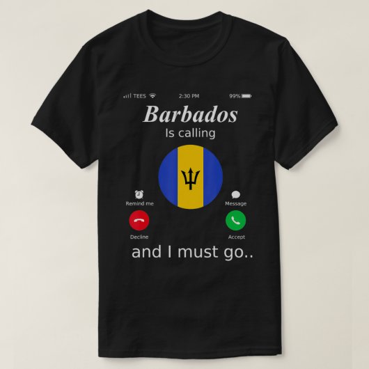 Barbados belt en ik moet naar Barbados Flag gaan. T-shirt (Design voorkant)
