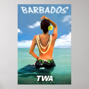 Barbados Caribische West-Indië TWA Luchtvaart Reiz Poster