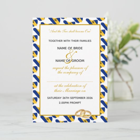 BARBADOS Christelijk Gold Script Celebration Weddi Kaart (Staand voorkant)