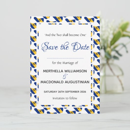 BARBADOS Custom Celebration Scripting Wedding Save The Date (Staand voorkant)