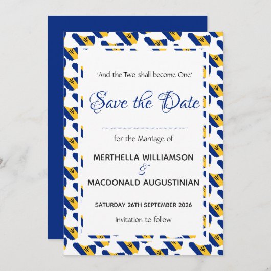BARBADOS Custom Celebration Scripting Wedding Save The Date (Voorkant / Achterkant)