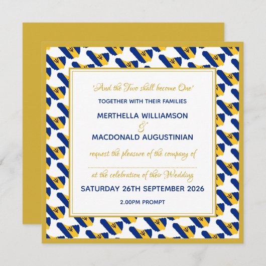 BARBADOS Custom Faux Gold Barbadian Flag Wedding Kaart (Voorkant / Achterkant)