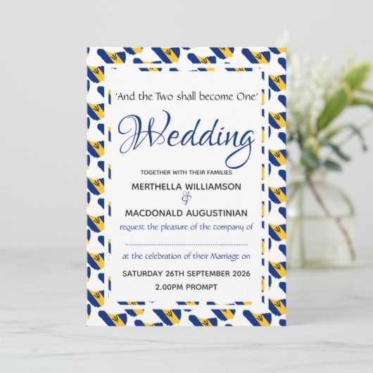 BARBADOS Custom Wedding Celebration Scripture Kaart (Staand voorkant)
