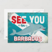 Barbados Dolphin - Retro Vintage Travel Briefkaart (Voorkant / Achterkant)