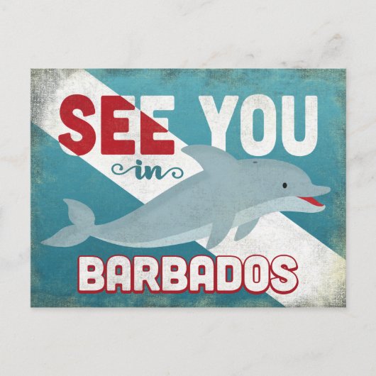 Barbados Dolphin - Retro Vintage Travel Briefkaart (Voorkant)