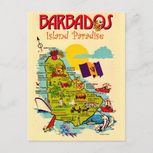 Barbados Eiland Kaart Ansichtkaart (Voorkant)