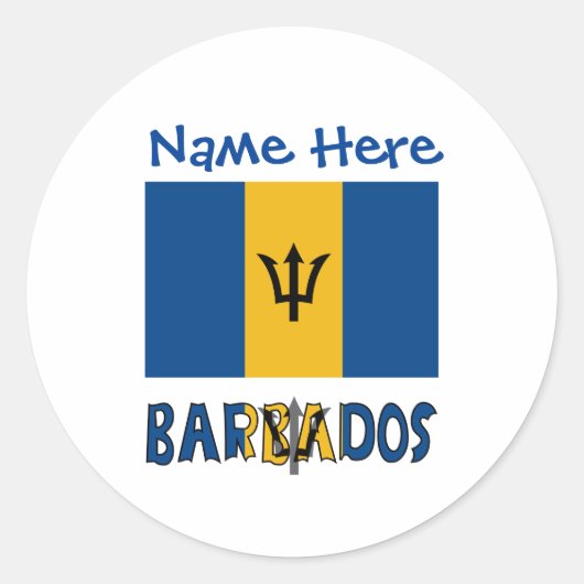 Barbados en Barbadiaanse vlag Blauw Personalisatie Ronde Sticker (Voorkant)