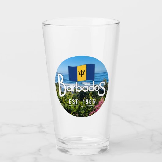 "Barbados Est. 1966" Oostkust Uitzicht met vlag Glas (Voorkant)