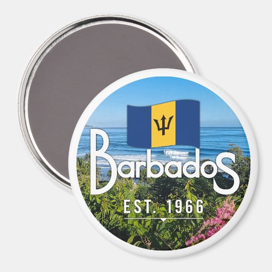 "Barbados Est. 1966" Oostkust Uitzicht met vlag Magneet (Voorkant / Achterkant)