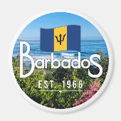 "Barbados Est. 1966" Oostkust Uitzicht met vlag Magneet (Voorkant)