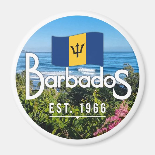 "Barbados Est. 1966" Oostkust Uitzicht met vlag Magneet (Voorkant)