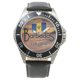 "Barbados Est. 1966" Sunset With Barbados Flag Horloge