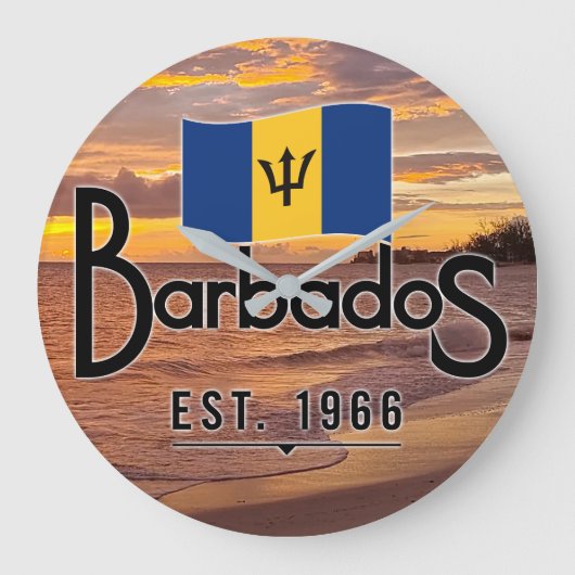 "Barbados Est. 1966" Zonsondergang met de vlag van Grote Klok (Voorkant)