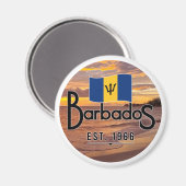 "Barbados Est. 1966" Zonsondergang met de vlag van Magneet (Voorkant / Achterkant)