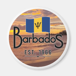 "Barbados Est. 1966" Zonsondergang met de vlag van Magneet