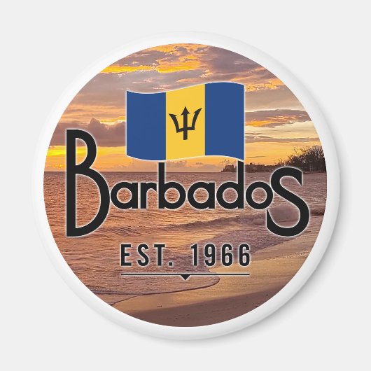 "Barbados Est. 1966" Zonsondergang met de vlag van Magneet (Voorkant)