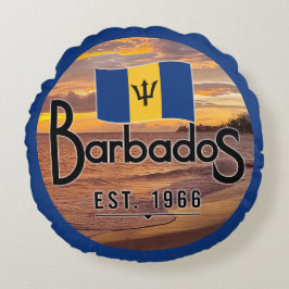 "Barbados Est. 1966" Zonsondergang met de vlag van Rond Kussen