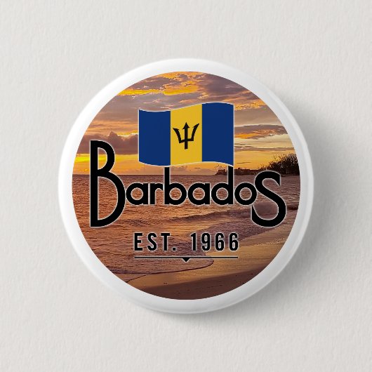 "Barbados Est. 1966" Zonsondergang met de vlag van Ronde Button 5,7 Cm (Voorkant)