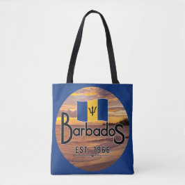 "Barbados Est. 1966" Zonsondergang met de vlag van Tote Bag
