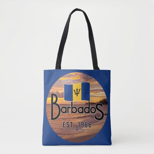 "Barbados Est. 1966" Zonsondergang met de vlag van Tote Bag (Voorkant)