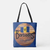 "Barbados Est. 1966" Zonsondergang met de vlag van Tote Bag (Achterkant)